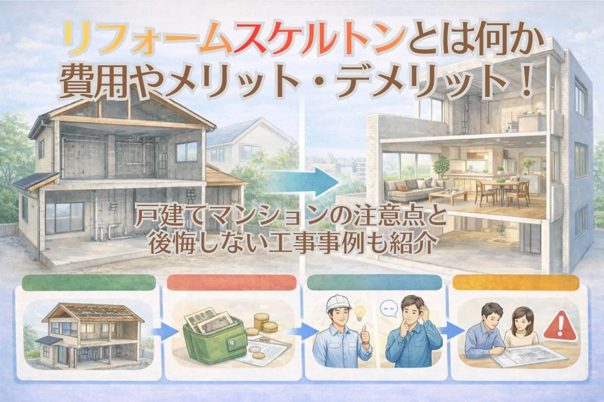 リフォームスケルトンとは何か費用やメリット・デメリット！戸建てマンションの注意点と後悔しない工事事例も紹介